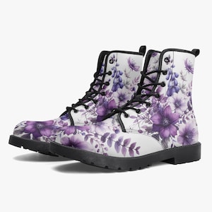 Botas con diseño floral, botas con flores moradas, calzado floral para mujer, estilo tobillero, colección de primavera, regalo para novia