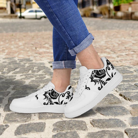 Rose Print Low Top Sneakers: Unisex Floral Shoes
