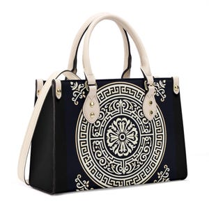 Luxury PU Leather Tote Bag: Black & White Circle Design