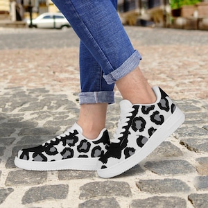 Leopard Print Low Top Unisex Sneakers – Animal Print Shoes, Stylish and Trendy Fashion Sneakers