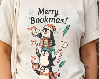 Merry Bookmas! Cozy Season Xmas Tee | just a girl who loves xmas shirt retro pink christmas shirt | light academia bibliophile shirt