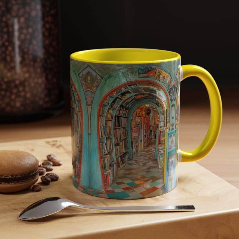 3D Library Mug | book lover gift mug|Book Fans Book Shelf |book mug read |Floral book mug |book lover mug |bookish book mug|Book Reading Mug Yellow