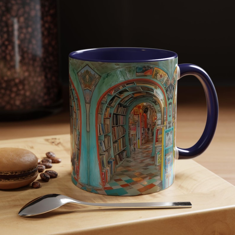 3D Library Mug | book lover gift mug|Book Fans Book Shelf |book mug read |Floral book mug |book lover mug |bookish book mug|Book Reading Mug Navy