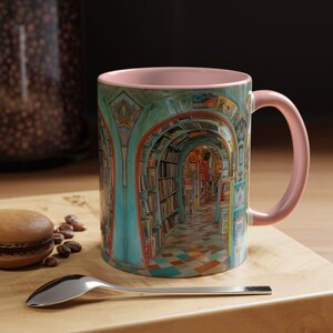 3D Library Mug | book lover gift mug|Book Fans Book Shelf |book mug read |Floral book mug |book lover mug |bookish book mug|Book Reading Mug Pink