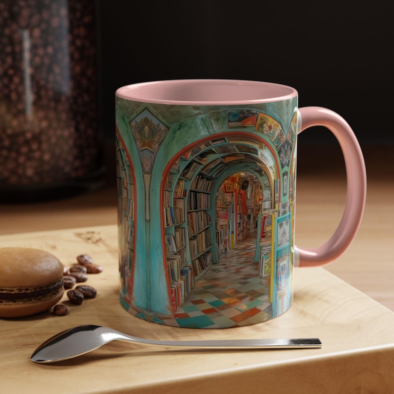 3D Library Mug | book lover gift mug|Book Fans Book Shelf |book mug read |Floral book mug |book lover mug |bookish book mug|Book Reading Mug Pink