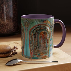 3D Library Mug | book lover gift mug|Book Fans Book Shelf |book mug read |Floral book mug |book lover mug |bookish book mug|Book Reading Mug Purple