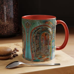3D Library Mug | book lover gift mug|Book Fans Book Shelf |book mug read |Floral book mug |book lover mug |bookish book mug|Book Reading Mug Red