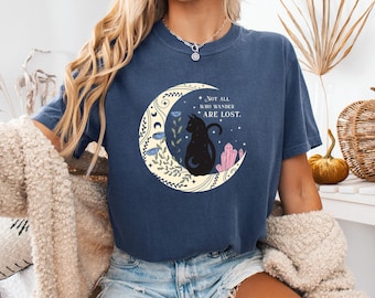 Cat Lovers Tee Shirt Moon Tee Shirt | Graphic stars tee floral moon tee | Mystic Tee Shirt Witchy Tee Shirt | celestial tee shirt
