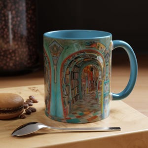 3D Library Mug | book lover gift mug|Book Fans Book Shelf |book mug read |Floral book mug |book lover mug |bookish book mug|Book Reading Mug Light Blue
