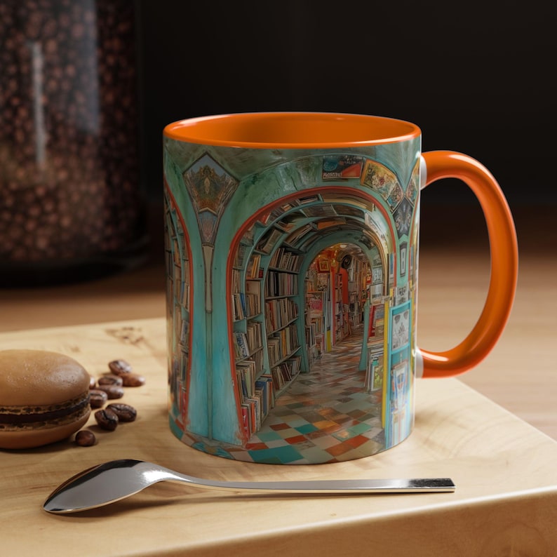 3D Library Mug | book lover gift mug|Book Fans Book Shelf |book mug read |Floral book mug |book lover mug |bookish book mug|Book Reading Mug Orange