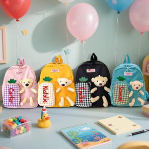 Sac à dos ours mignon, sac à dos avec nom personnalisé, sac enfant personnalisé, cartable d'école, nom de sac à dos pour enfants, cadeau pour enfants, cadeau fille de fleur
