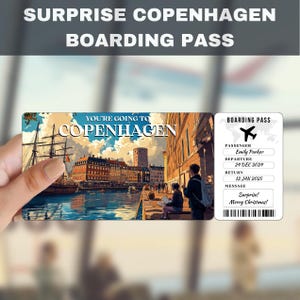 Copenhagen Denmark Trip Surprise Gift Ticket | You&#39;re Going to Copenhagen, Flight, Boarding Pass, Editable, Instant Download, Travel Print