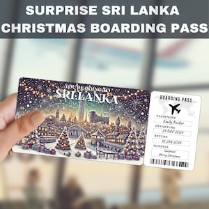 Bilhete-presente surpresa para viagem ao Sri Lanka | Você vai para o Sri Lanka, voo, cartão de embarque, editável, download instantâneo, impressão de viagem