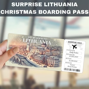 Bilhete-presente surpresa para viagem à LITUÂNIA | Você vai para a LITUÂNIA, voo, cartão de embarque, editável, download instantâneo, impressão de viagem