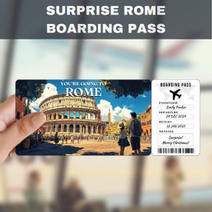 Roma, Italia Viaggio Sorpresa Regalo Biglietto / Stai andando a Roma, Italia, Volo, Carta d'imbarco, Modificabile, Download immediato, Stampa di viaggio