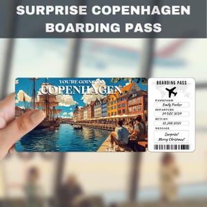 Copenhagen Denmark Trip Surprise Gift Ticket | You&#39;re Going to Copenhagen, Flight, Boarding Pass, Editable, Instant Download, Travel Print