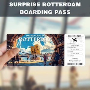 Rotterdam Netherlands Trip Surprise Gift Ticket | You&#39;re Going to Rotterdam, Flight, Boarding Pass, Editable, Instant Download, Travel Print