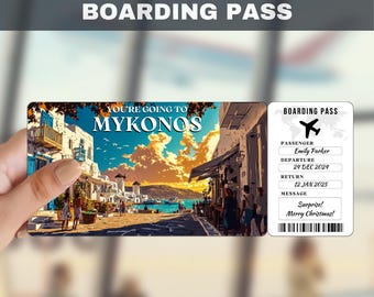 Mykonos Greece Trip Surprise Gift Ticket | You're Going to Mykonos Greece, Flight, Boarding Pass, Editable, Instant Download, Travel Print