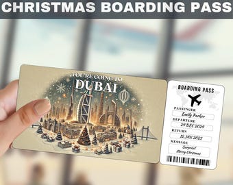 Dubai, UAE Trip Surprise Gift Ticket | You&#39;re Going to Dubai, UAE, Flight, Boarding Pass, Editable, Instant Download, Travel Print