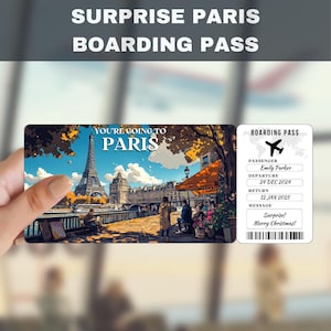 Paris, France Trip Surprise Gift Ticket | You&#39;re Going to Paris, France, Flight, Boarding Pass, Editable, Instant Download, Travel Print