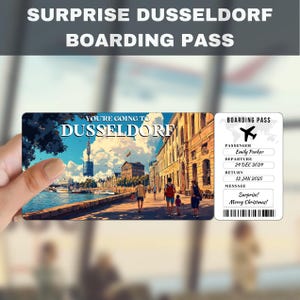 Billete de regalo sorpresa para viaje a Dusseldorf, Alemania / Vas a Dusseldorf, vuelo, tarjeta de embarque, editable, descarga instantánea, impresión de viaje