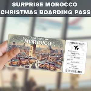 Biglietto regalo a sorpresa per il viaggio in MAROCCO / Stai andando in MAROCCO, Volo, Carta d'imbarco, Modificabile, Download immediato, Stampa di viaggio