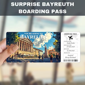 Bayreuth Germany Trip Surprise Gift Ticket | You&#39;re Going to Bayreuth, Flight, Boarding Pass, Editable, Instant Download, Travel Print