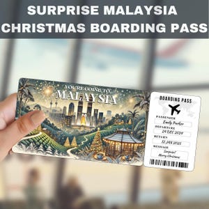 MALAYSIA Trip Surprise Gift Ticket | You&#39;re Going to MALAYSIA, Flight, Boarding Pass, Editable, Instant Download, Travel Print