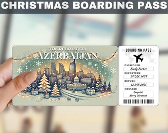 AZERBAIJAN Trip Surprise Gift Ticket | You&#39;re Going to AZERBAIJAN, Flight, Boarding Pass, Editable, Instant Download, Travel Print