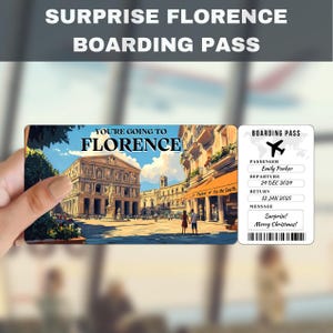 Florence Italy Trip Surprise Gift Ticket | You&#39;re Going to Florence Italy, Flight, Boarding Pass, Editable, Instant Download, Travel Print