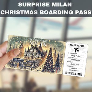 Billete de regalo sorpresa para viaje a Milán, Italia / Vas a Milán, Italia, Vuelo, Tarjeta de embarque, Editable, Descarga instantánea, Impresión de viaje
