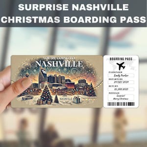 Nashville, Tennessee Viagem Surpresa Bilhete Presente | Você Vai para Nashville, Voo, Cartão de Embarque, Editável, Download Instantâneo, Impressão de Viagem