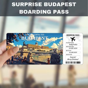 Budapest Hungary Trip Surprise Gift Ticket | You&#39;re Going to Budapest, Flight, Boarding Pass, Editable, Instant Download, Travel Print