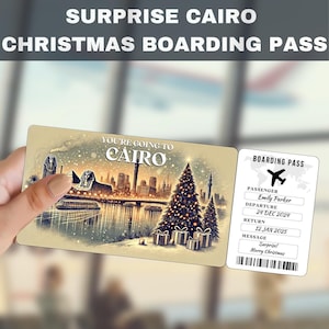 Cairo, Egypt Trip Surprise Gift Ticket | You&#39;re Going to Cairo, Egypt, Flight, Boarding Pass, Editable, Instant Download, Travel Print