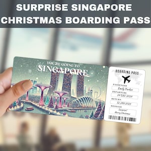 SINGAPORE Trip Surprise Gift Ticket | You&#39;re Going to SINGAPORE, Flight, Boarding Pass, Editable, Instant Download, Travel Print