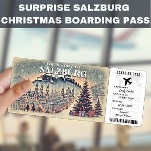 Salzburg, Austria Trip Surprise Gift Ticket | You&#39;re Going to Salzburg, Flight, Boarding Pass, Editable, Instant Download, Travel Print