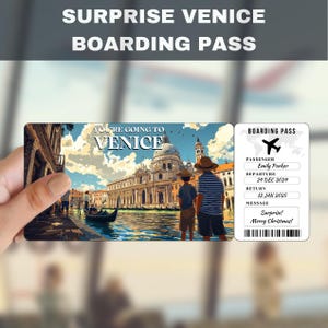 Biglietto regalo a sorpresa per il viaggio a Venezia, Italia / Stai andando a Venezia, Italia, Volo, Carta d'imbarco, Modificabile, Download immediato, Stampa di viaggio