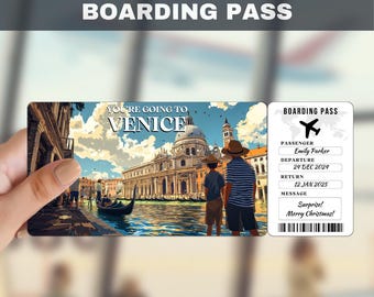 Venice, Italy Trip Surprise Gift Ticket | You're Going to Venice, Italy, Flight, Boarding Pass, Editable, Instant Download, Travel Print