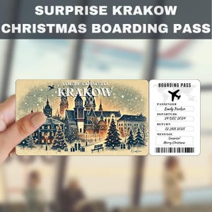 Krakow, Poland Trip Surprise Gift Ticket | You&#39;re Going to Krakow, Poland, Flight, Boarding Pass, Editable, Instant Download, Travel Print