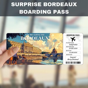 Bordeaux France Trip Surprise Gift Ticket | You're Going to Bordeaux France, Flight, Boarding Pass, Editable, Instant Download, Travel Print