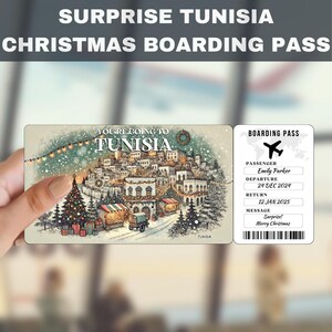 TUNISIA Trip Surprise Gift Ticket | You're Going to TUNISIA, Flight, Boarding Pass, Editable, Instant Download, Travel Print