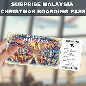 MALAYSIA Trip Surprise Gift Ticket | You&#39;re Going to MALAYSIA, Flight, Boarding Pass, Editable, Instant Download, Travel Print