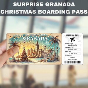 Granada, Spagna Viaggio Sorpresa Regalo Biglietto / Stai andando a Granada, Spagna, Volo, Carta d'imbarco, Modificabile, Download immediato, Stampa di viaggio
