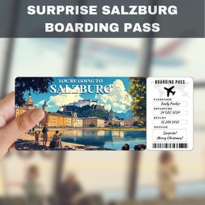 Salzburg Austria Trip Surprise Gift Ticket | You&#39;re Going to Salzburg, Flight, Boarding Pass, Editable, Instant Download, Travel Print