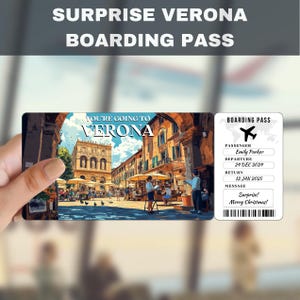 VERONA Italien Reise Überraschungsgeschenk Ticket | You're Going to VERONA Italien, Flug, Boarding Pass, Editable, Instant Download, Travel Print