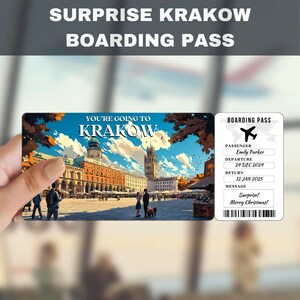 Krakow Poland Trip Surprise Gift Ticket | You&#39;re Going to Krakow Poland, Flight, Boarding Pass, Editable, Instant Download, Travel Print