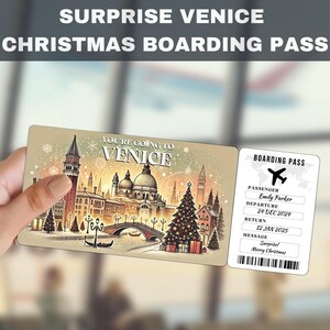 Bilhete-presente surpresa para viagem a Veneza, Itália | Você vai para Veneza, Itália, voo, cartão de embarque, editável, download instantâneo, impressão de viagem