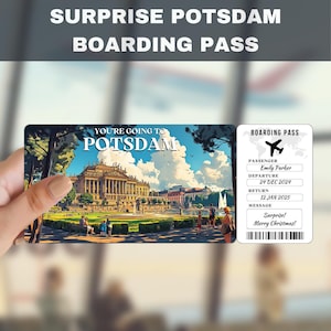 Billet cadeau surprise voyage à Potsdam en Allemagne | Vous allez à Potsdam, Allemagne, vol, carte d'embarquement, modifiable, téléchargement immédiat, impression de voyage