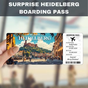Bilhete-presente surpresa para viagem a Heidelberg, Alemanha | Você vai para Heidelberg, voo, cartão de embarque, editável, download instantâneo, impressão de viagem