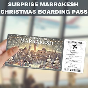 Billet cadeau surprise voyage à Marrakech, Maroc | Vous allez à Marrakech, vol, carte d'embarquement, modifiable, téléchargement immédiat, impression de voyage